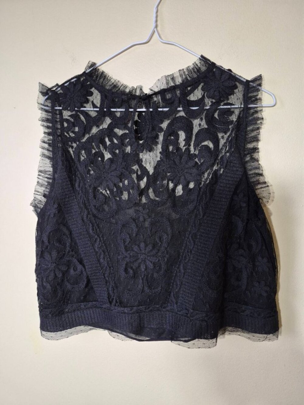 Zara sheer black lace crop top Size L/XL